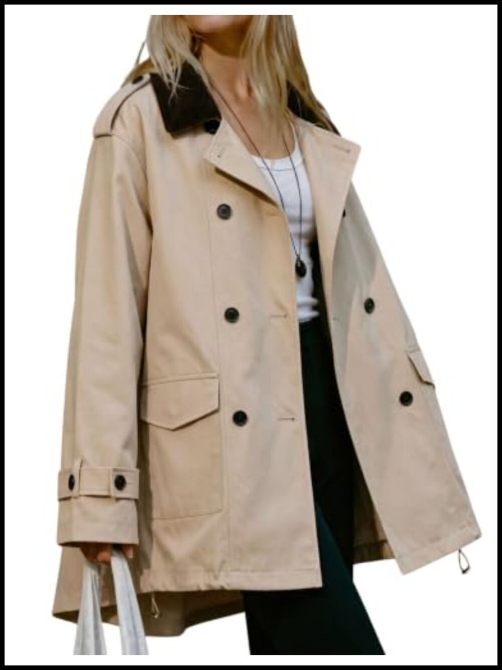 Hooever Oversized Trench Coat Double Breasted High Low Hem Fall Winter Jacket